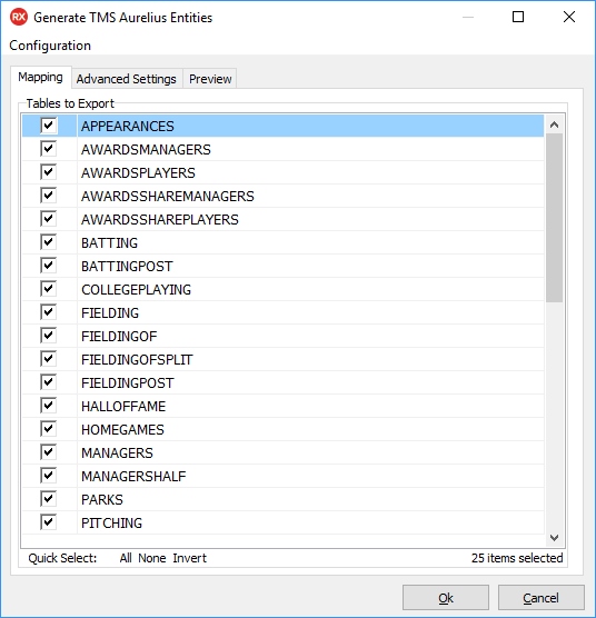 aureliusconnection selecttables