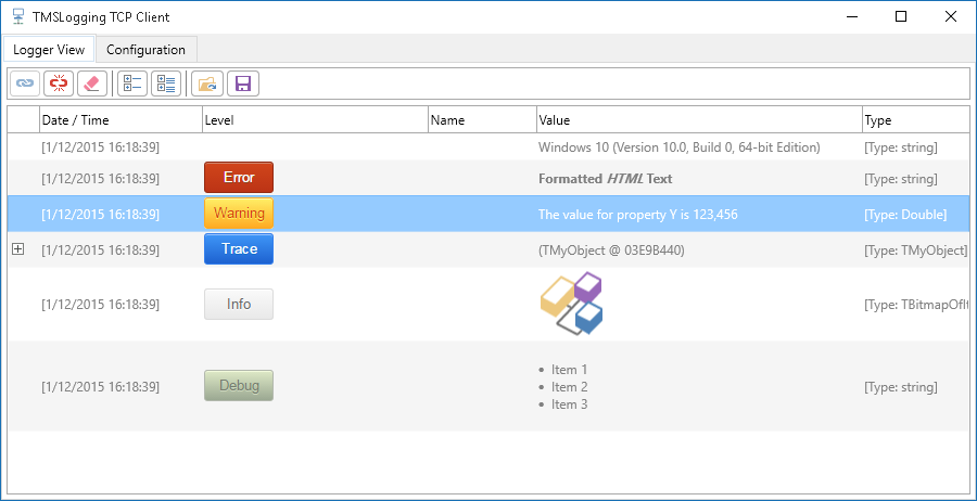 logging output tcp