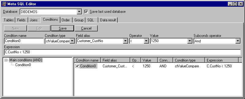 metasql conditions