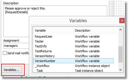 variables dialog