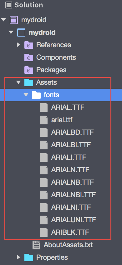 visual studio android asset manager