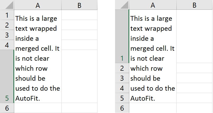 autofit merged cells row 1 and 5