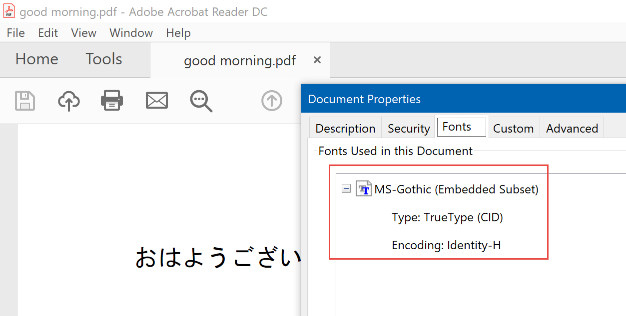 extra fonts in pdf excel