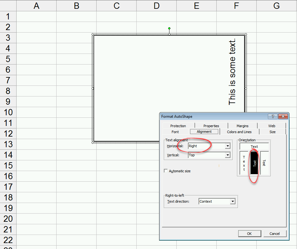 shape text rotation excel2003 90
