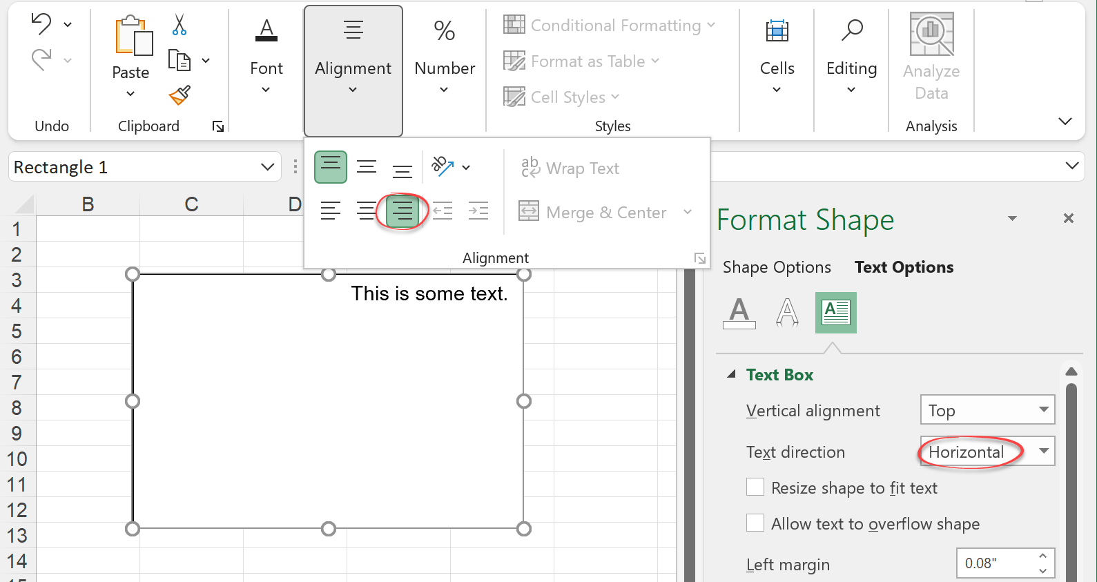 shape text rotation excel2021