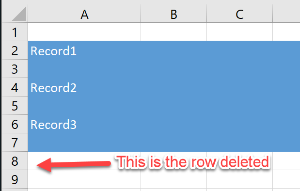 x band row deleted result
