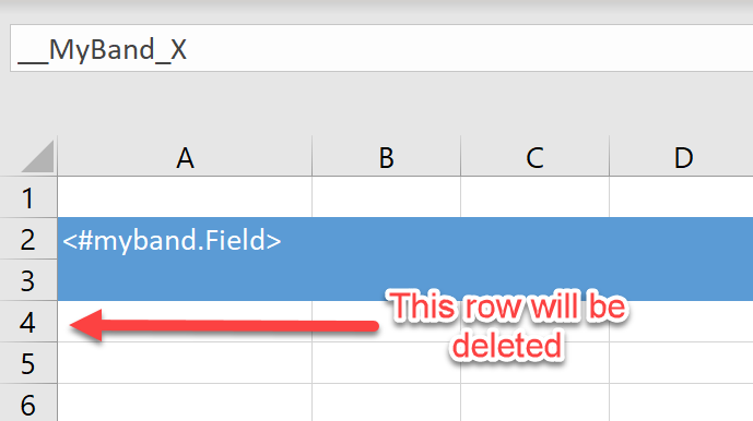 x band row deleted