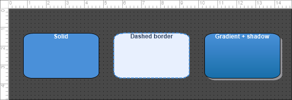 Blocks with solid, dashed-stroke, and gradient-plus-shadow styling