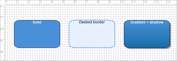 Blocks with solid, dashed-stroke, and gradient-plus-shadow styling