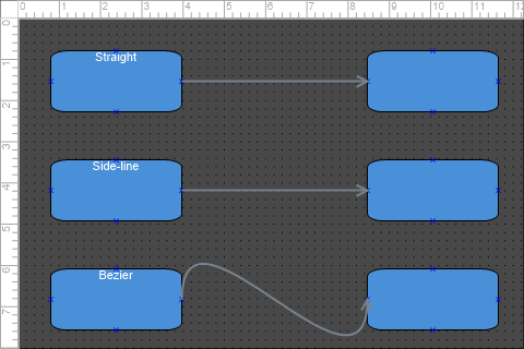 Lines drawn with straight, side-line, arc, and bezier styles