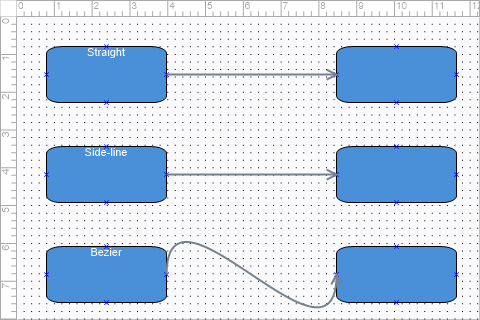 Lines drawn with straight, side-line, arc, and bezier styles