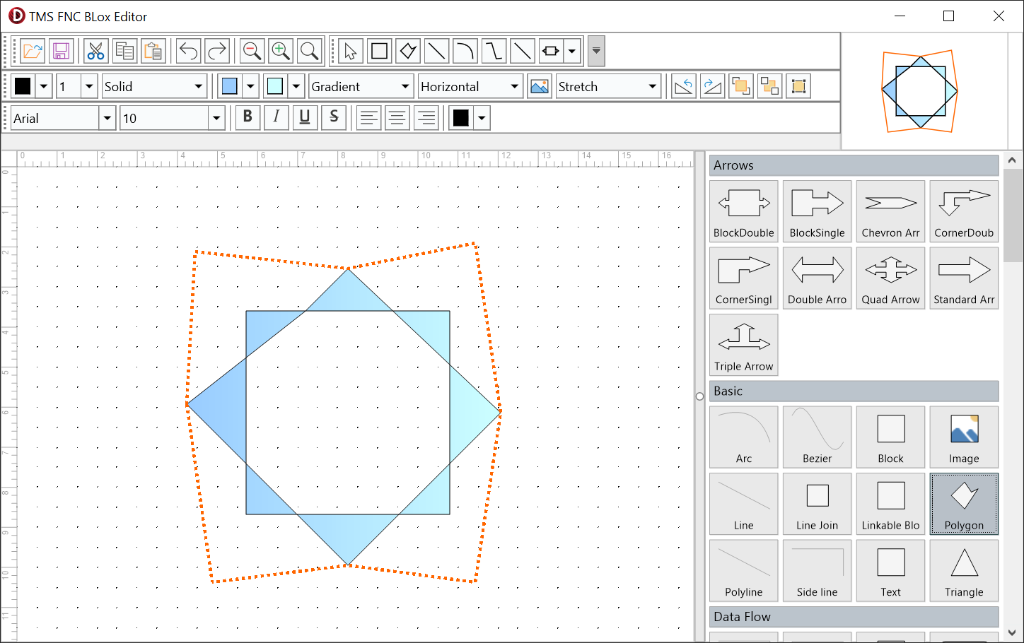 Blox editor with edit, selection, block-format, and text-format toolbars above the diagram canvas
