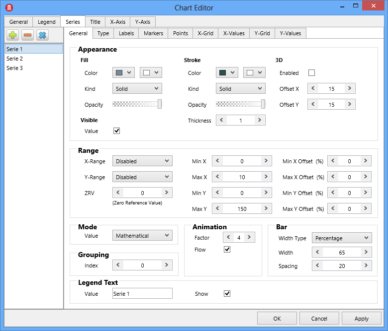 Chart editor with sample data