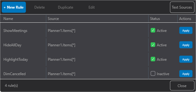 Filter Rules Manager editor with a configured filter expression