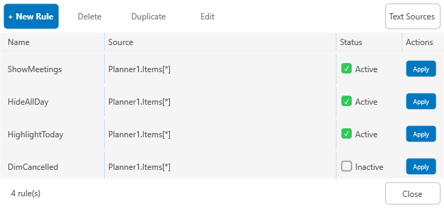 Filter Rules Manager editor with a configured filter expression