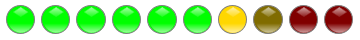 LED bar with ten segments and seven lit in a green-amber-red zone layout