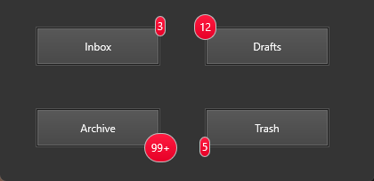The same four badge positions in the dark theme