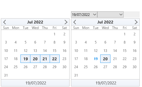 TTMSFNCCalendar anatomy — header, weekday names, date grid, footer