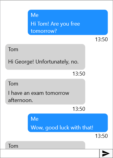 Chat message with timestamp below the bubble