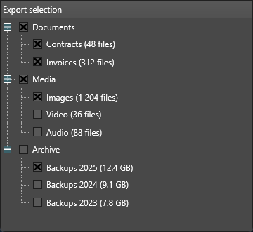 The same mixed checked state in the dark theme