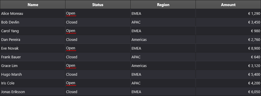 DataGrid with cells matching a search term marked