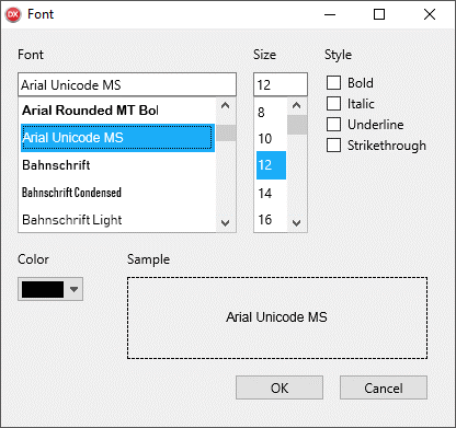 Font dialog