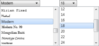 TTMSFNCFontNamePicker showing available fonts