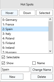 Hot spot editor list and settings