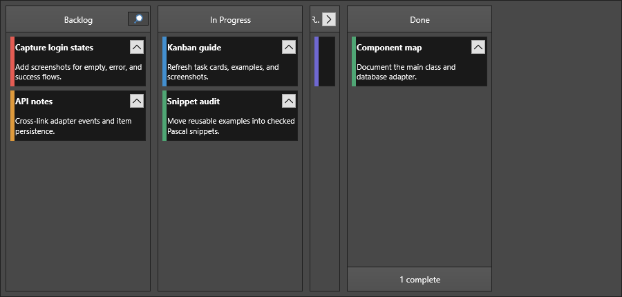 KanbanBoard with a collapsed workflow column