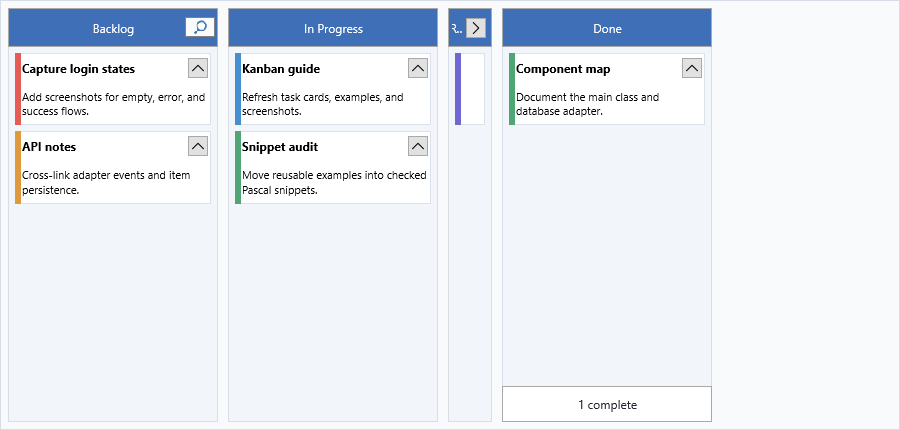 KanbanBoard with a collapsed workflow column