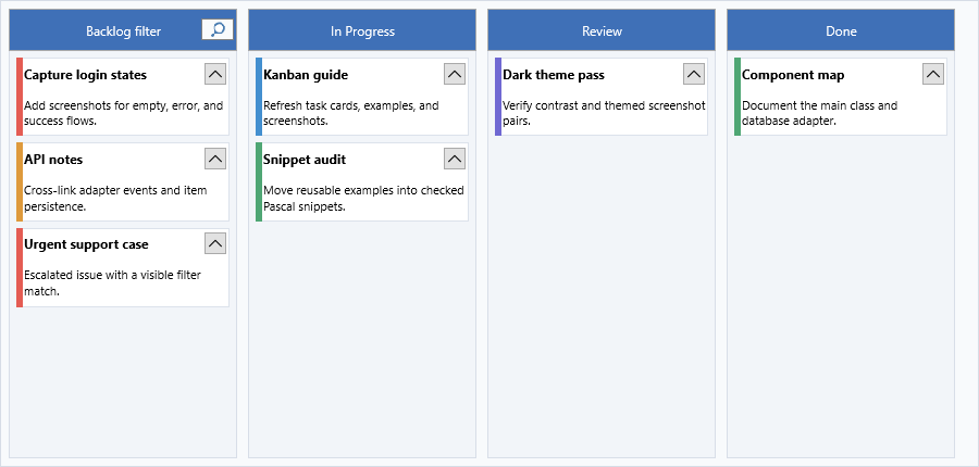 KanbanBoard column filter showing matching and non-matching items