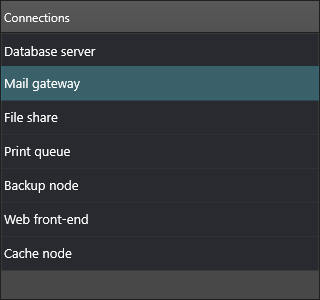 A styled list box with a colored header, fixed-height rows, and a selected item