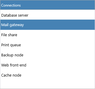 A styled list box with a colored header, fixed-height rows, and a selected item