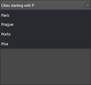 A list box showing only the items that match the active filter