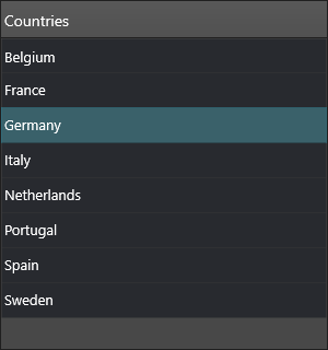 A populated list box with a header and a selected row