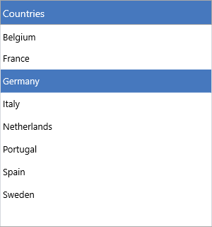 A populated list box with a header and a selected row