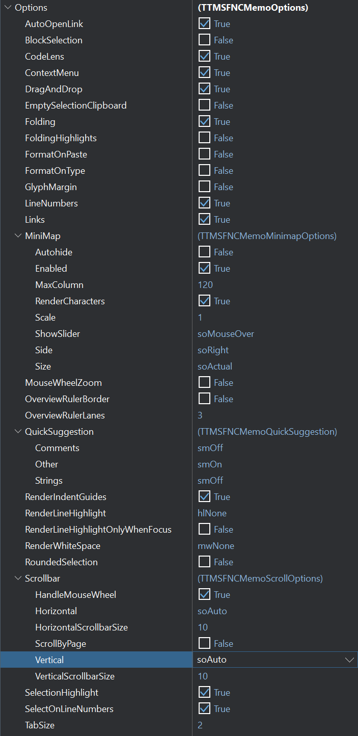TTMSFNCMemo with various options enabled