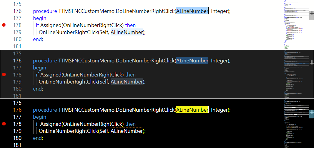 The three built-in themes: Visual Studio, Visual Studio Dark, High Contrast Dark