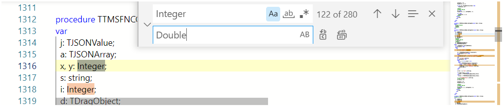 Built-in find and replace dialog