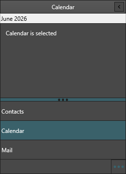 The Calendar item selected, with its content shown above the list