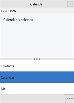 The Calendar item selected, with its content shown above the list