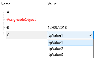 Object inspector showing an enum property editor