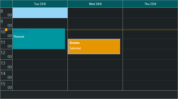 A planner with a dark teal theme and an amber selected item