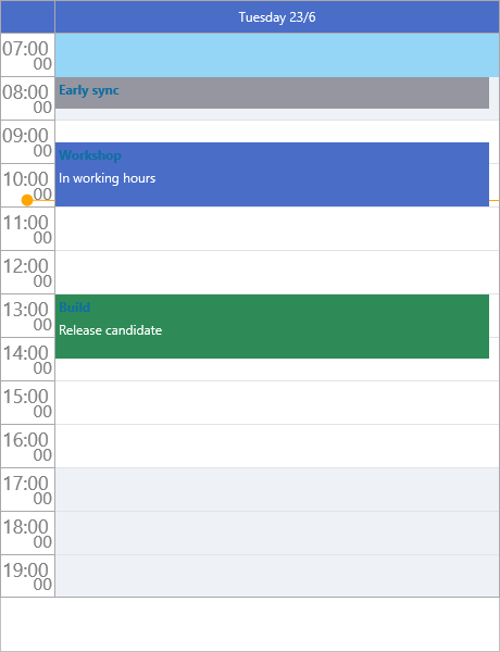A single-day planner timeline with an hourly axis and a highlighted 09:00-17:00 active band