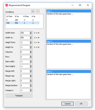 Responsive list condition editor