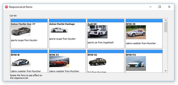 Responsive list rendering four columns in a wide layout
