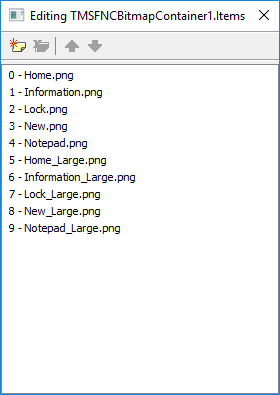 Buttons configured with bitmaps for each layout mode