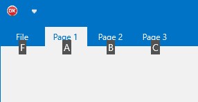 Page-level shortcut hints displayed on page tabs