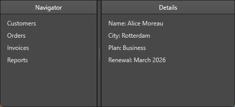 The same splitter between two panels in the dark theme