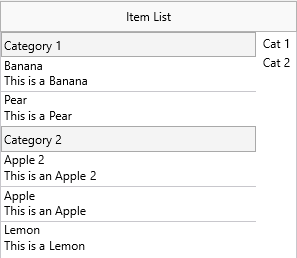 Custom categories with two sections in the lookup bar